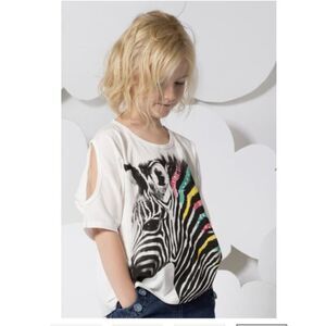 Paper Wings girls shirt 12 14 Organic Cotton white black zebra poncho cutout top